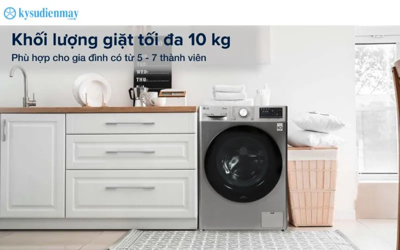 Máy giặt LG 10kg FV1410S4P có khối lượng giặt 10kg phù hợp gia đình 5 - 7 người